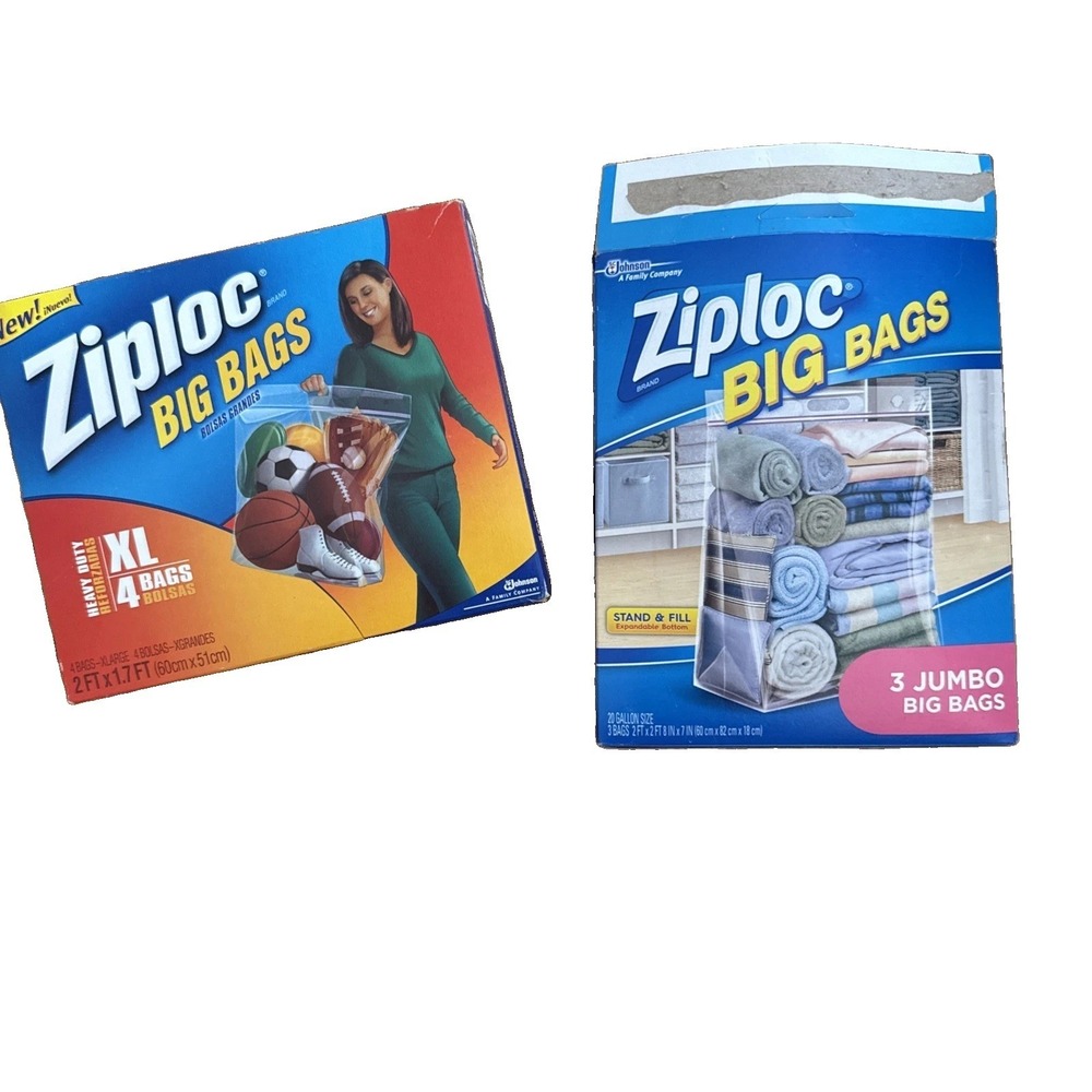 Ziploc Brand Big Bags 4 XL Big Bags 10 Gallon Size + 2 Jumbo Big Bag 20 Gallon